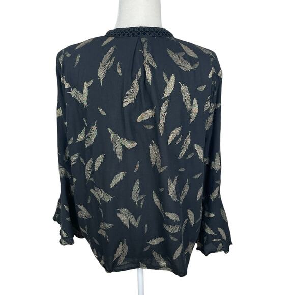Johnny Was Workshop Feather Velvet Bell Sleeve Top Boho Black Gold Size Medium - Picture 9 of 15